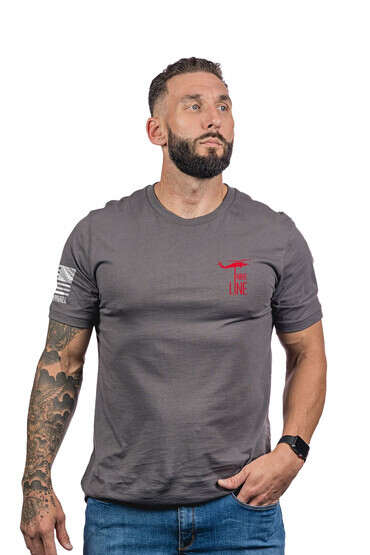Nine Line God and America Over Everything Short Sleeve T-Shirt in Heavy Metal Grey is made of 100% cotton